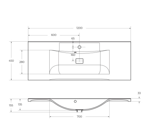 Раковина из искусственного мрамора BB1200/450-LV-MR-PR