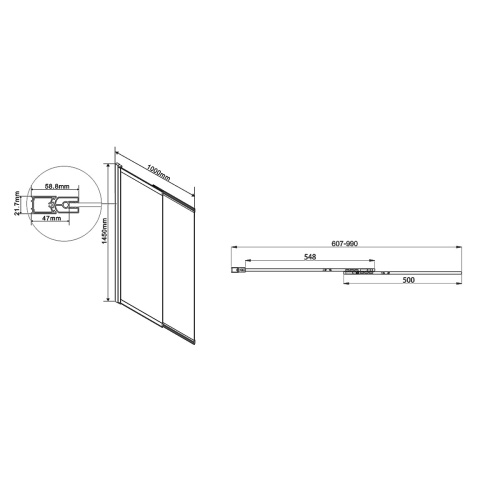 Душевая шторка на ванну VSB-1E100CL, 1000*1450, хром, стекло прозрачное, , шт Vincea