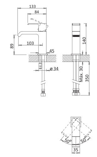 Смеситель для раковины однорычажный с донным клапаном PORTA-LS1-BIO CEZARES