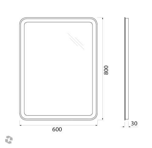 Зеркало с встроенным светильником и кнопочным выключателем SPC-MAR-600-800-LED-BTN, 12W, 220-240V, 600x30x800   BELBAGNO