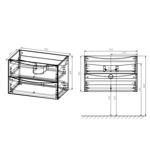 База под раковину Mia  VMC-2MA750RW 740х443х500 цвет R.Wood Vincea