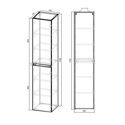 Шкаф-пенал  Fine VSC-2NF170GW 1700x350x350 цвет G.White Vincea