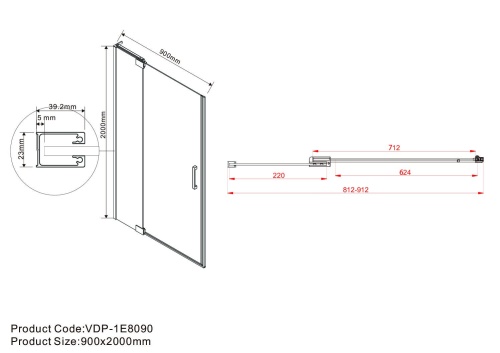 Душевая дверь Extra VDP-1E8090CG 800/900х2000 цвет хром стекло тонированное Vincea