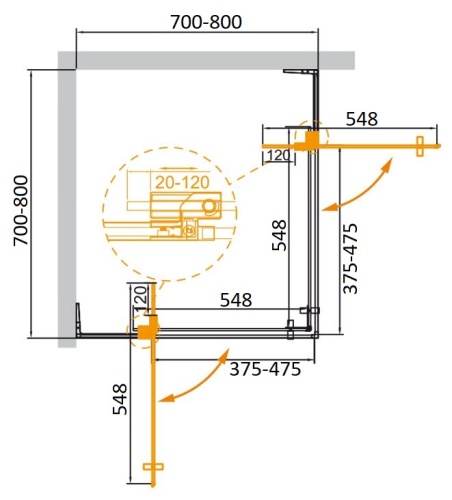 Душевой уголок прямоугольный SLIDER-A-2-70/80-BR-NERO (700-800)x(700-800)x1950 Cezares