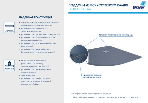 Душевой поддон полукруглый RGW ST/R-G Графит мрамор  90*90*2,5 16153099-02 RGW