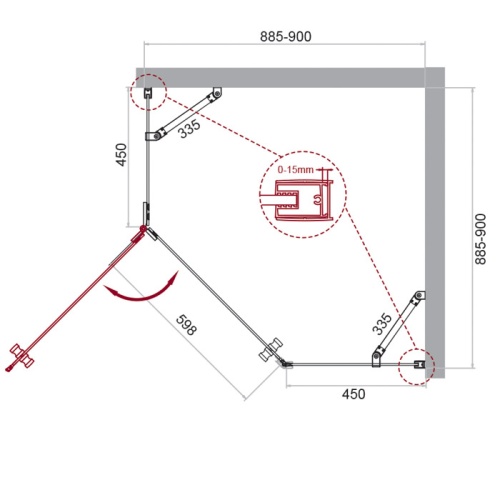 Душевой уголок пятиугольный KRAFT-P-1-90-C-Cr-L 900x900x1950 BelBagno