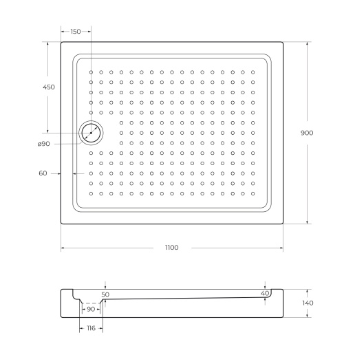 Поддон акриловый, прямоугольный
 TRAY-A-AH-110/90-15-W 1100x900x150 Cezares