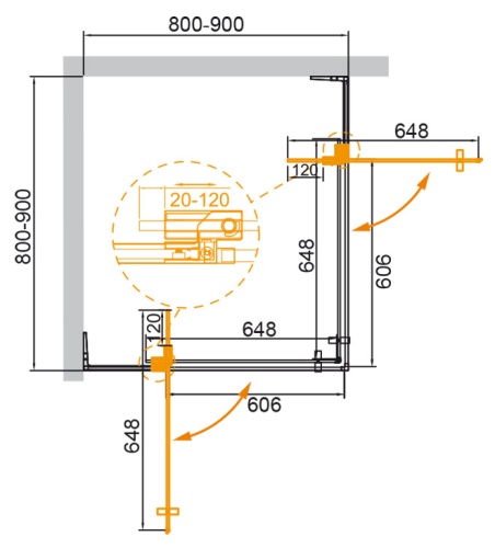 Душевой уголок прямоугольный SLIDER-A-2-80/90-GRIGIO-NERO (800-900)x(800-900)x1950 Cezares