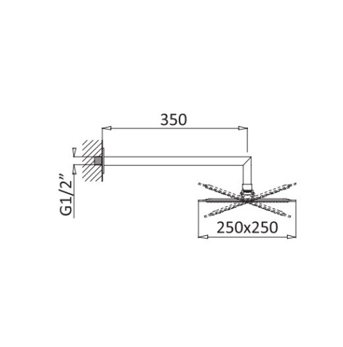 Верхний душ круглый 250x250мм с изливом 350 мм CZR-B-TDD-25-SS CEZARES