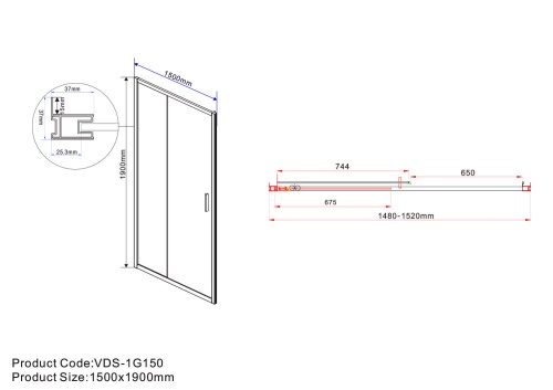 Душевая дверь Garda VDS-1G150CH, 1500, хром, стекло шиншилла, , шт Vincea
