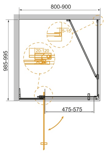 Душевой уголок прямоугольный SLIDER-AH-1-80-90/100-BR-NERO (900-1000)x800x1950 Cezares