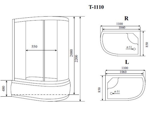 Timo Standart T-1110 P L душевая кабина (110*85*220), шт