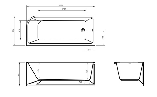 Угловая, овальная акриловая ванна 1700x730x580 BB712-1700-730-L BELBAGNO