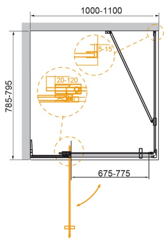 Душевой уголок прямоугольный SLIDER-AH-1-80-100/110-C-NERO (1000-1100)x800x1950 Cezares