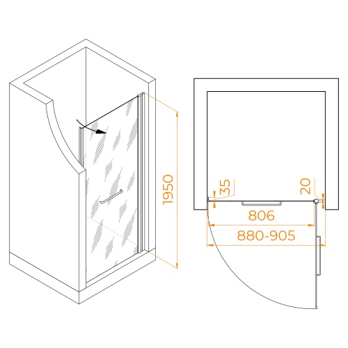 Душевая дверь RGW PA-103W  90*195 020810309-25 профиль Белый стекло Матовое 6 мм RGW