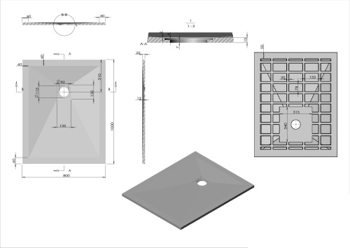 Поддон для душа из искусственного камня  VST-4SR8010A,1000*800*25, антрацит, , шт Vincea