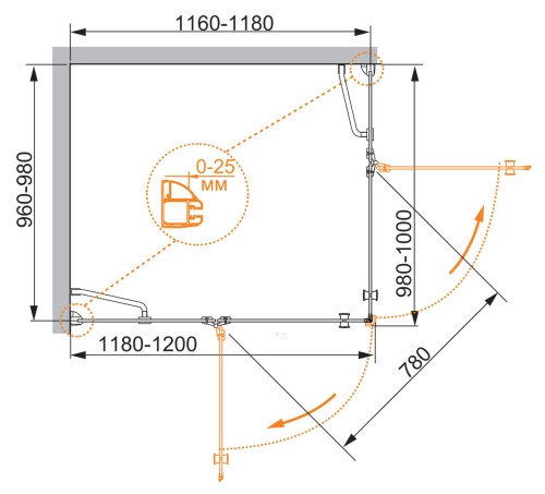 Душевой уголок, прямоугольный VERONA-W-AH-2-120/100-C-Cr 1200x1000x1950 Cezares