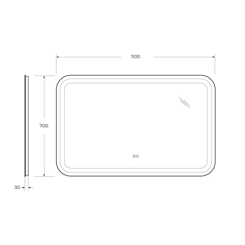 Зеркало со встроенной подсветкой, сенсорным выключателем и подогревом STYLUS 110x70x3  CZR-SPC-STYLUS-1100-700-TCH-WARM CEZARES