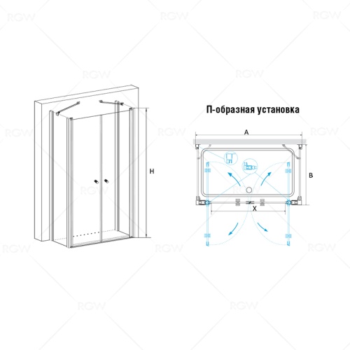 Душевой уголок RGW PA-47 (PA-04 + Z-050-1+держ.) прямоугольный   90*100*185 04084790-011 профиль Хром стекло Прозрачное 5 мм RGW