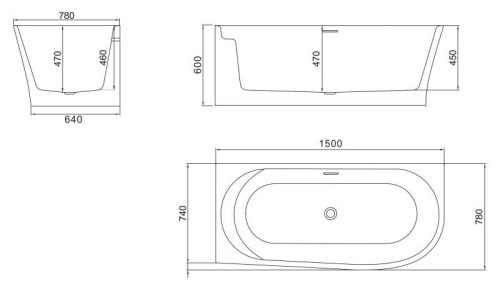 Угловая, овальная акриловая ванна 1500x780x600 BB410-1500-780-L BELBAGNO