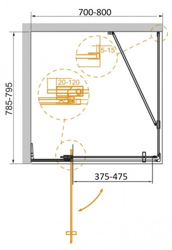 Душевой уголок прямоугольный SLIDER-AH-1-80-70/80-BR-NERO (700-800)x800x1950 Cezares