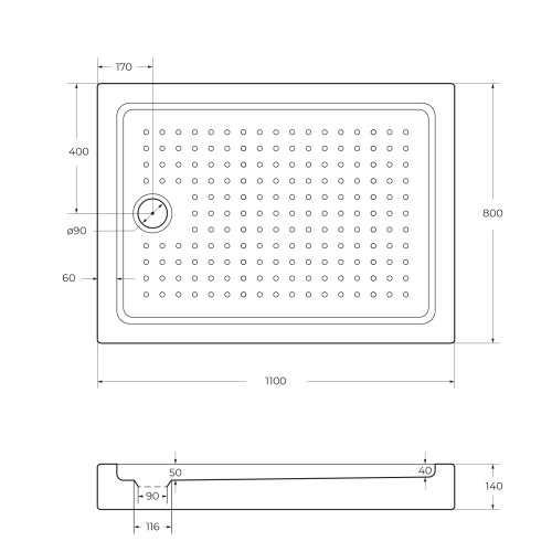 Поддон акриловый, прямоугольный TRAY-A-AH-110/80-15-W 1100x800x150 CEZARES