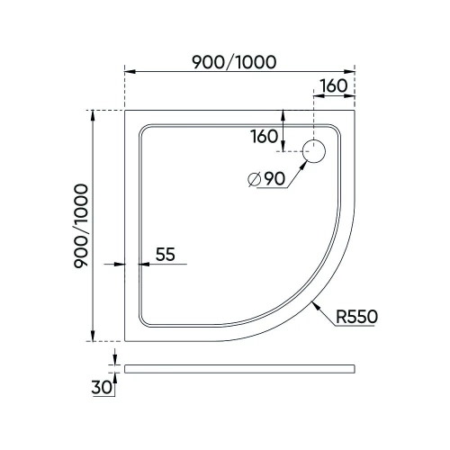 Душевой поддон полукруглый 800x800x30 TZ10-80PL-01-19C3 VECONI