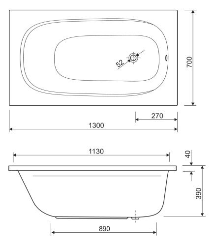 Акриловая ванна ECO-130-70-40-W37 1300x700x400 CEZARES