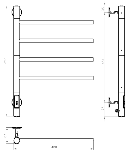 Полотенцесушитель электрический Vincea VTD-1S1CGE 43x60, графит, таймер, , шт