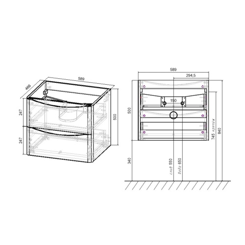 База под раковину Paola VMC-2P600VO 589х466х500 цвет V.Oak Vincea