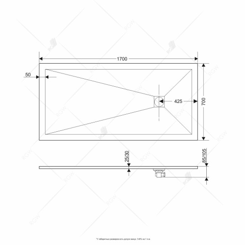 Душевой поддон прямоугольный RGW ST-G мрамор  70*170*2,5 16152717-02 RGW