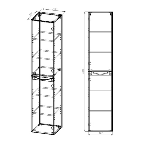 Шкаф Mia VSC-2M170VO-R подвесной, 1700*350*350, V.Oak, правый