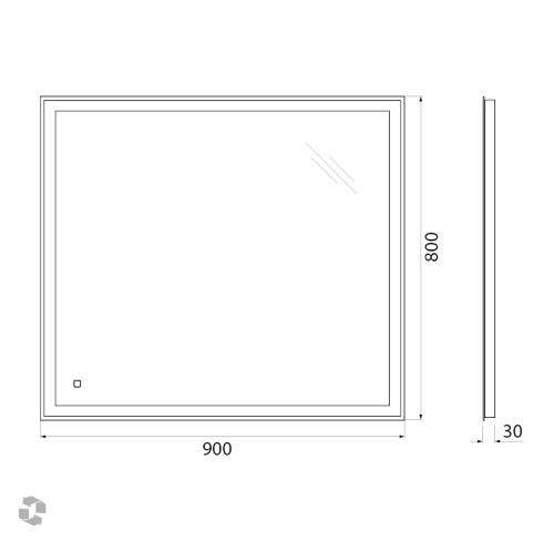 Зеркало с встроенным светильником и сенсорным выключателем SPC-GRT-900-800-LED-TCH, 12W, 220-240V, 900x30x800 SPC-GRT-900-800-LED-TCH   BelBagno