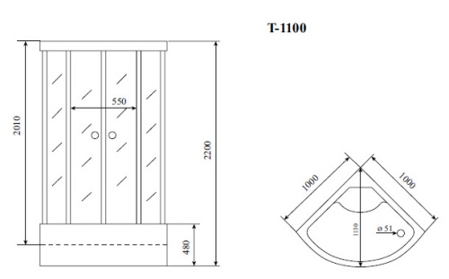 Timo Standart T-1100 душевая кабина (100*100*220), шт