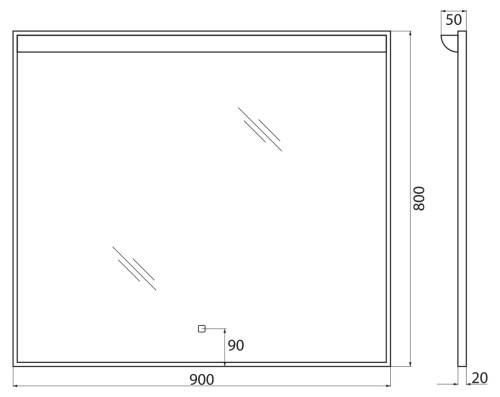 Зеркало в алюминиевой раме с подсветкой, с сенсорным выключателем SPC-UNO-900-800-TCH, 800x20x900 SPC-UNO-900-800-TCH   BelBagno