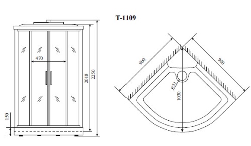 Timo Standart Т-6609 Silver душевая кабина (90*90*220), шт