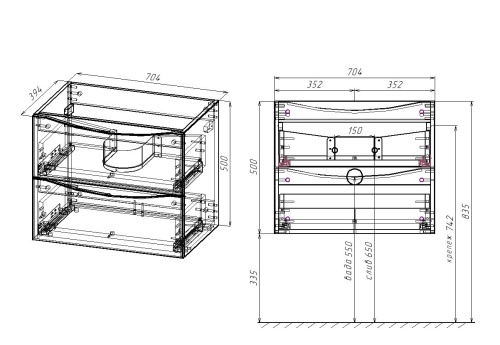 База под раковину Mia Slim  VMC-2MC700S1VO 704х394х500 цвет V.Oak Vincea