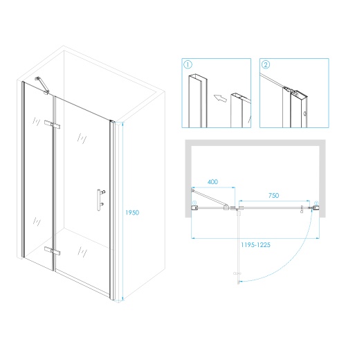 Душевая дверь RGW PA-07B L 120*195 41080712-84L профиль Чёрный стекло Прозрачное(Принт) 6 мм RGW