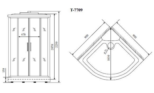 Timo Lux T-7709 душевая кабина (90*90*225), шт