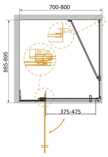 Душевой уголок прямоугольный SLIDER-AH-1-90-70/80-GRIGIO-NERO (700-800)x900x1950 Cezares