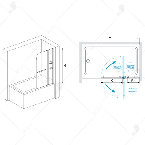 Шторка на ванну RGW SC-08 100*150 03110810-11 профиль Хром стекло Прозрачное 6 мм RGW