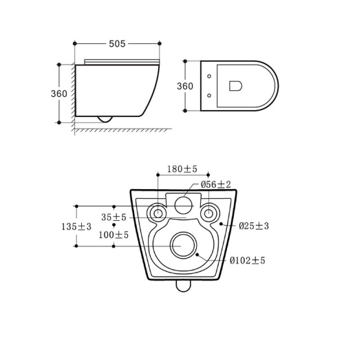 Унитаз подвесной безободковый VT1-211 
505x360x360 белый Vincea