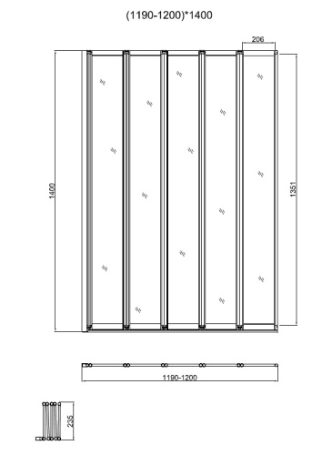 Шторка на ванну, складная из 4 секций  VSB-32120CL 1200х1400 цвет хром стекло прозрачное Vincea