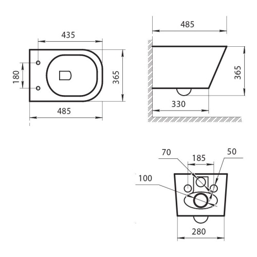 Унитаз подвесной безоботковый AM011CHR OVALE 485x365x395 ART&MAX