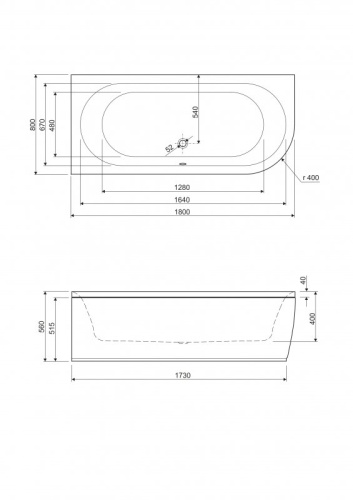 Акриловая ванна угловая левосторонняя METAURO CORNER-180-80-40-L-W37 1800x800x400 Cezares