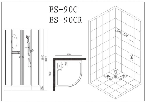 Кабина душевая ESBANO ES-L 90 CR (с подсветкой)