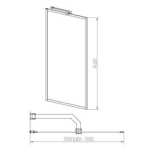 Шторка на ванну, стационарная  VSB-41700CL 700х1400 цвет хром стекло рифленое Vincea