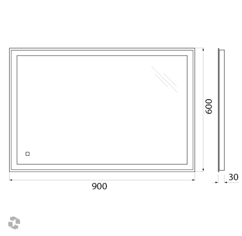 Зеркало с встроенным светильником и сенсорным выключателем SPC-GRT-900-600-LED-TCH, 12W, 220-240V, 900x30x600 SPC-GRT-900-600-LED-TCH   BelBagno