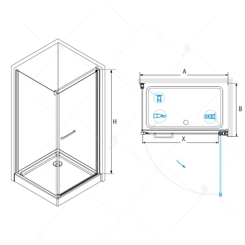 Душевой уголок RGW PA-48 (PA-03 + Z-050-1+держ.) прямоугольный   80* 90*185 04084889-011 профиль Хром стекло Прозрачное 6 мм RGW