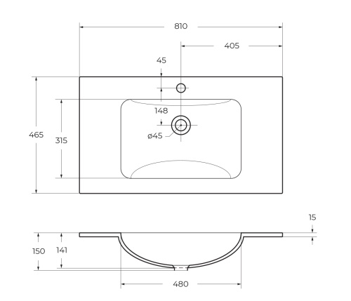 Стеклянная раковина 810x465x145 мм без перелива, белая матовая BB810/465-LV-VTR-BO Bianco Opaco BELBAGNO